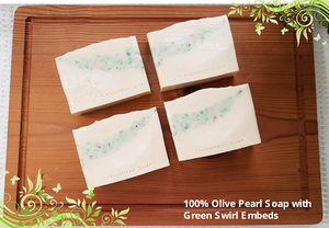 Soap Artisan: 100% Olive Pearl Soap with Green Swirl Embeds